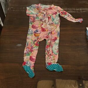 Pink Floral & Cupcake Print Baby One-Piece Footed Pajamas